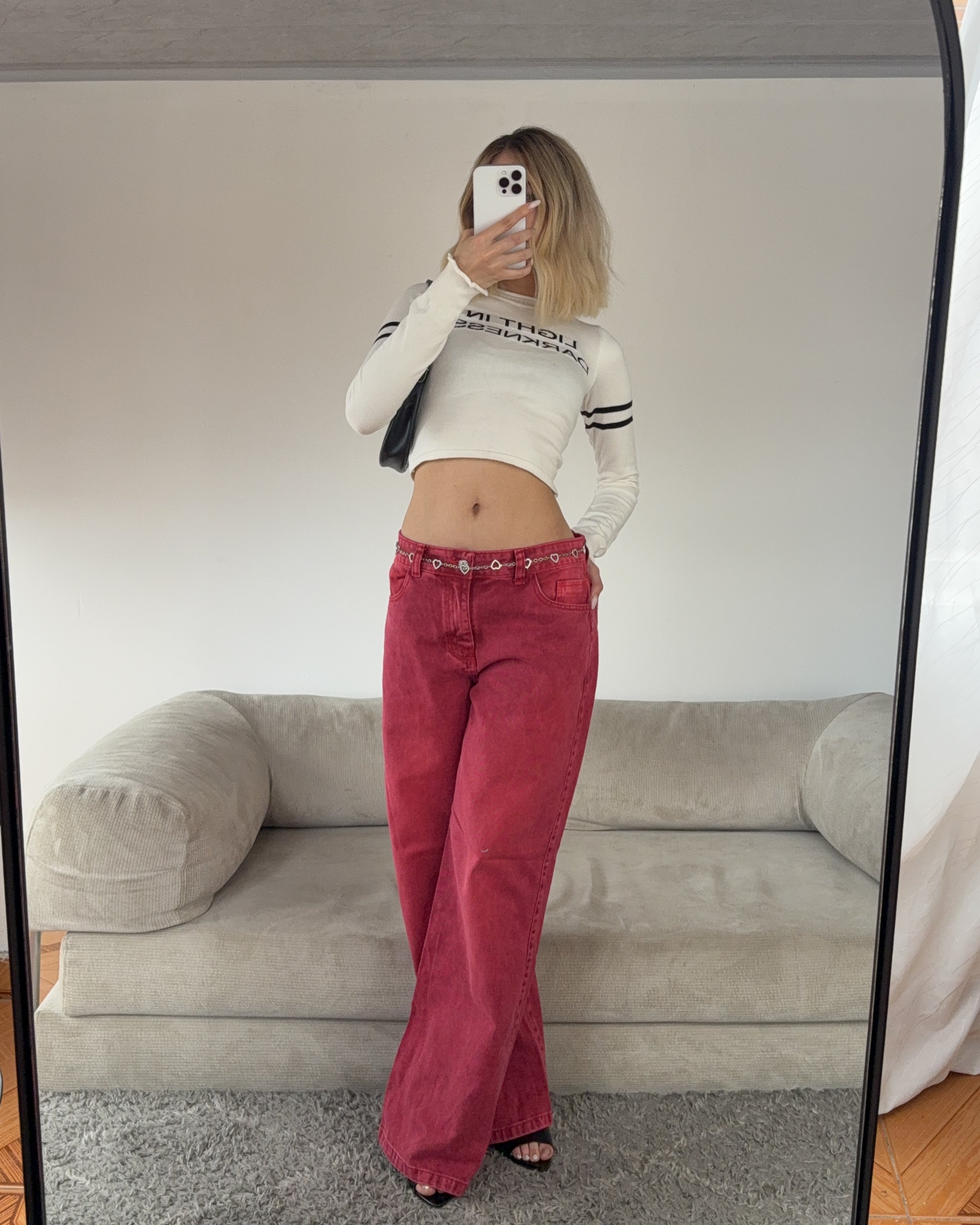 Jeans Wide Leg Washed - Rojo