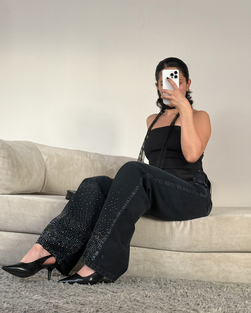 Jeans Wide Leg - Black Shine