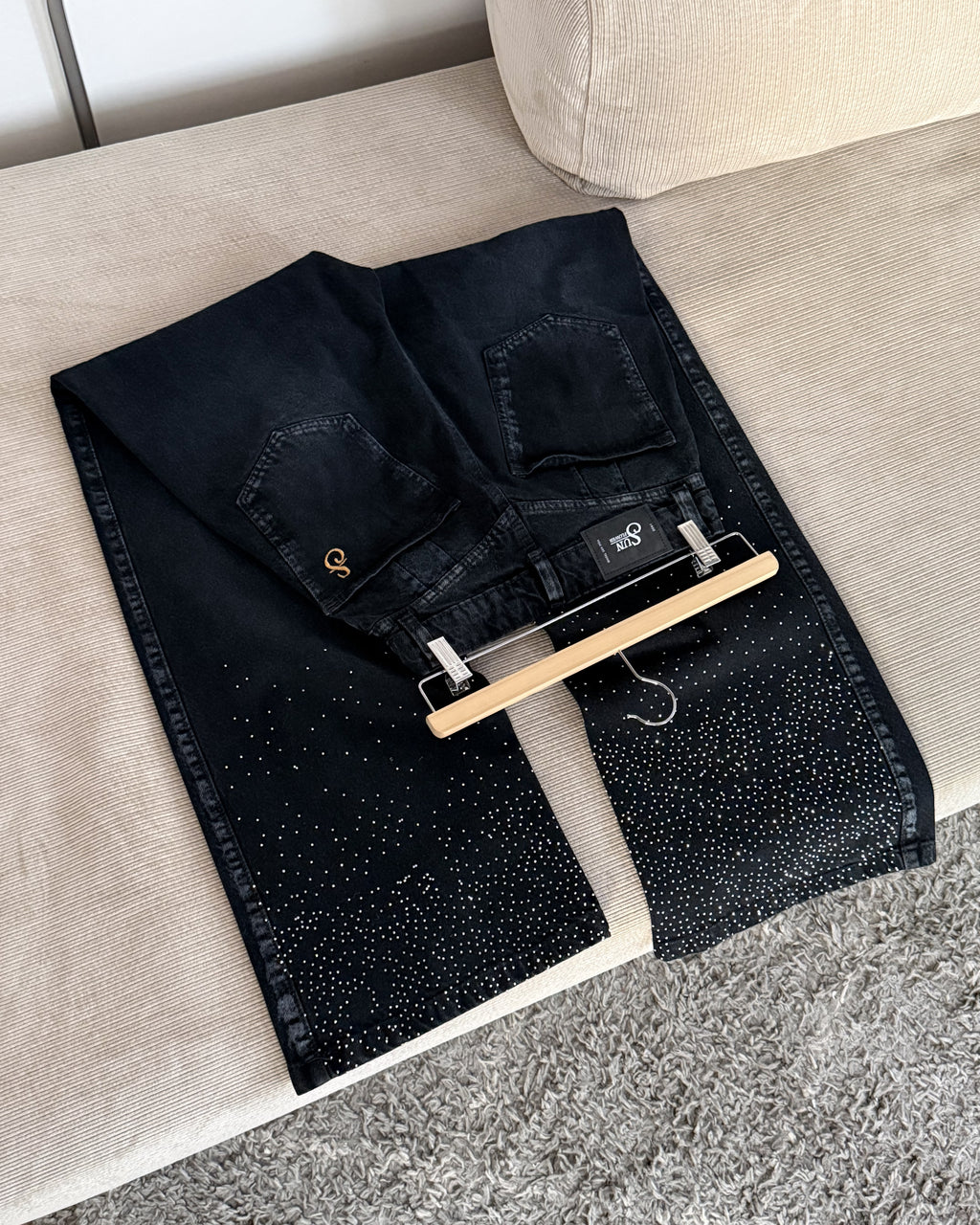 Jeans Wide Leg - Black Shine