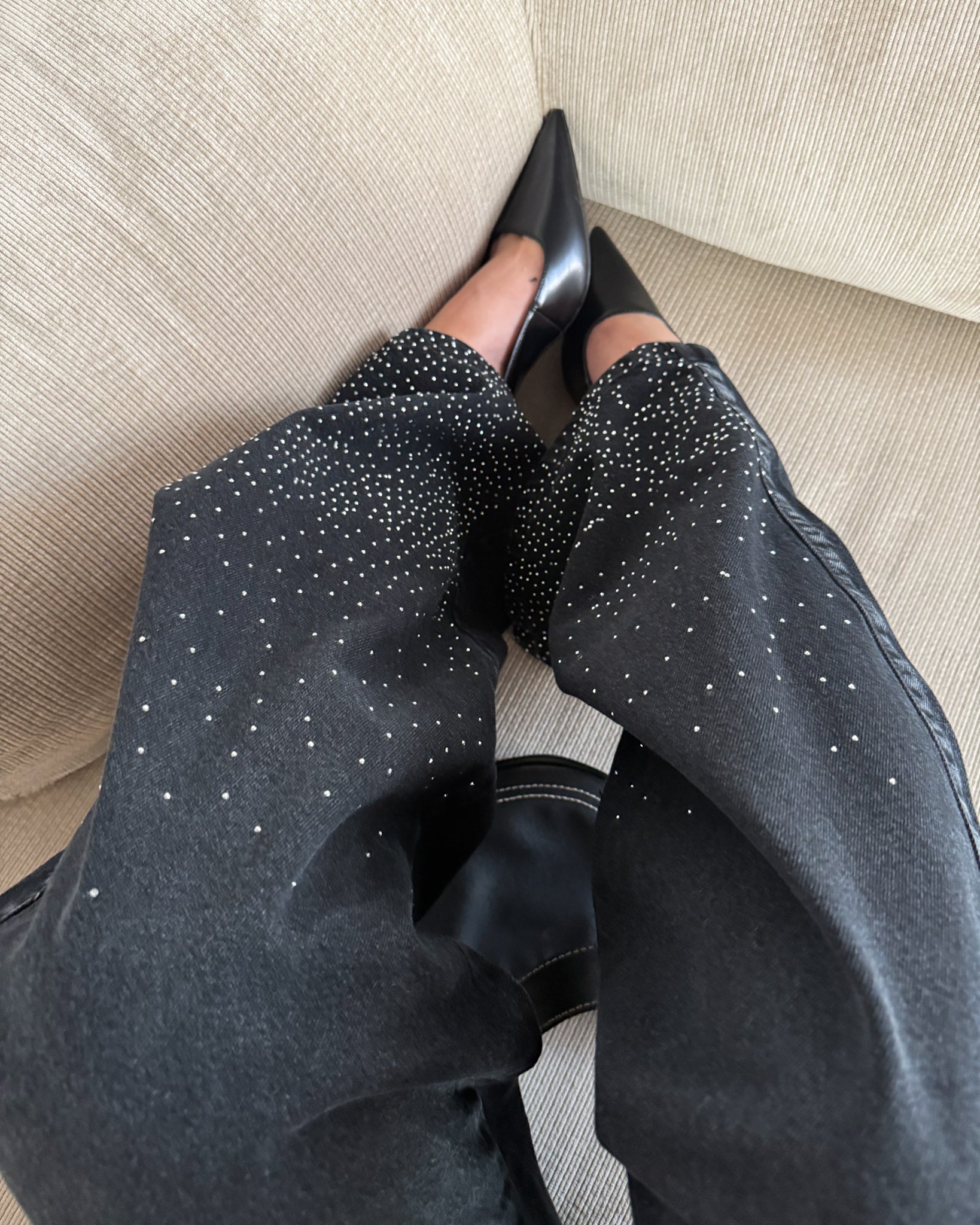 Jeans Wide Leg - Black Shine