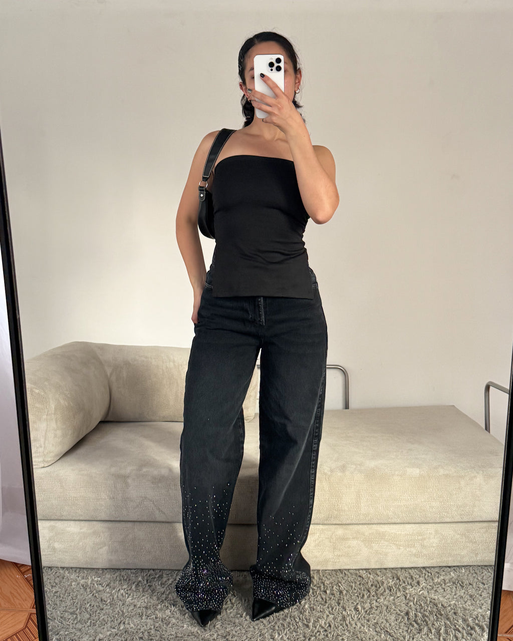 Jeans Wide Leg - Black Shine