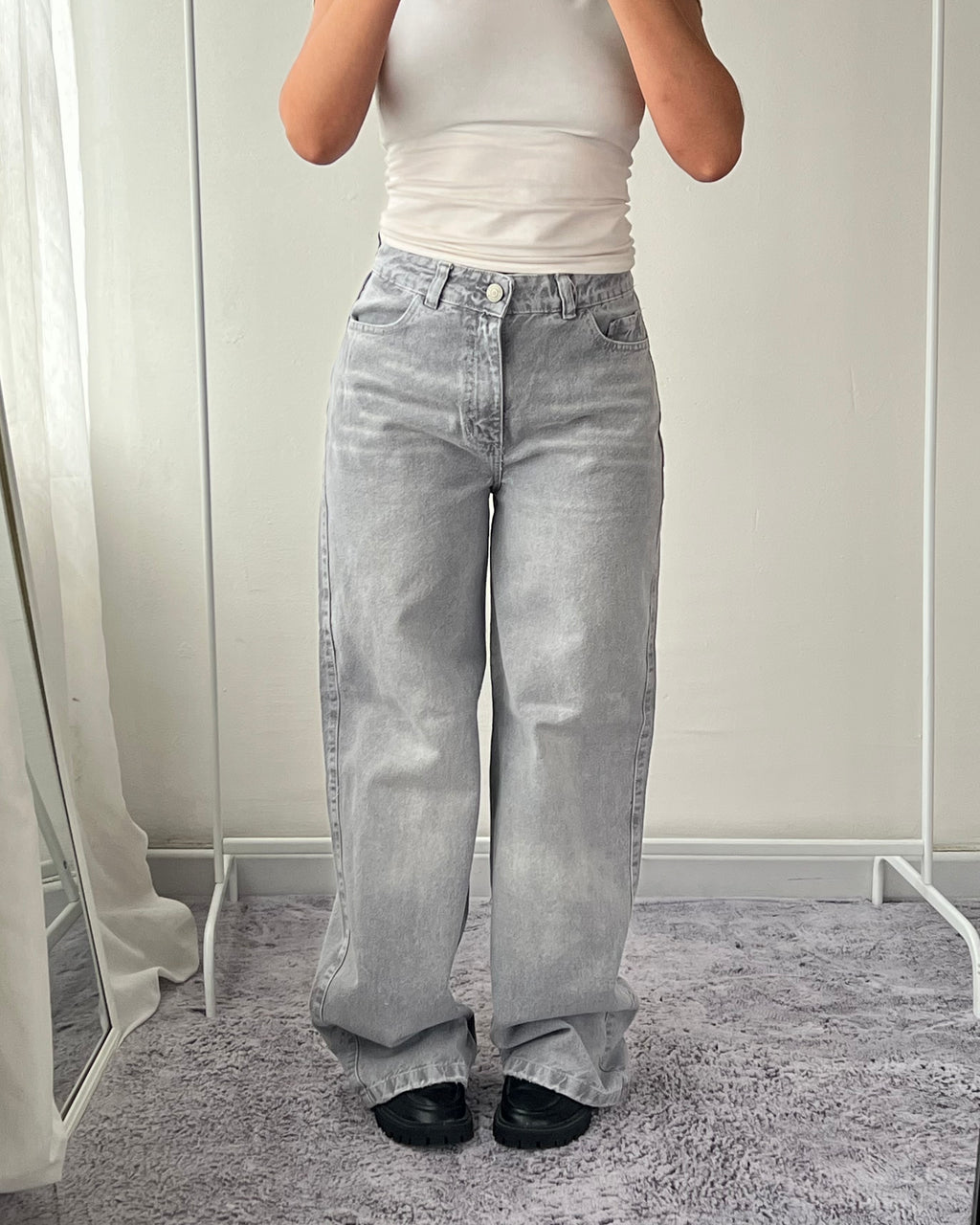 Jeans Wide Leg - Gris