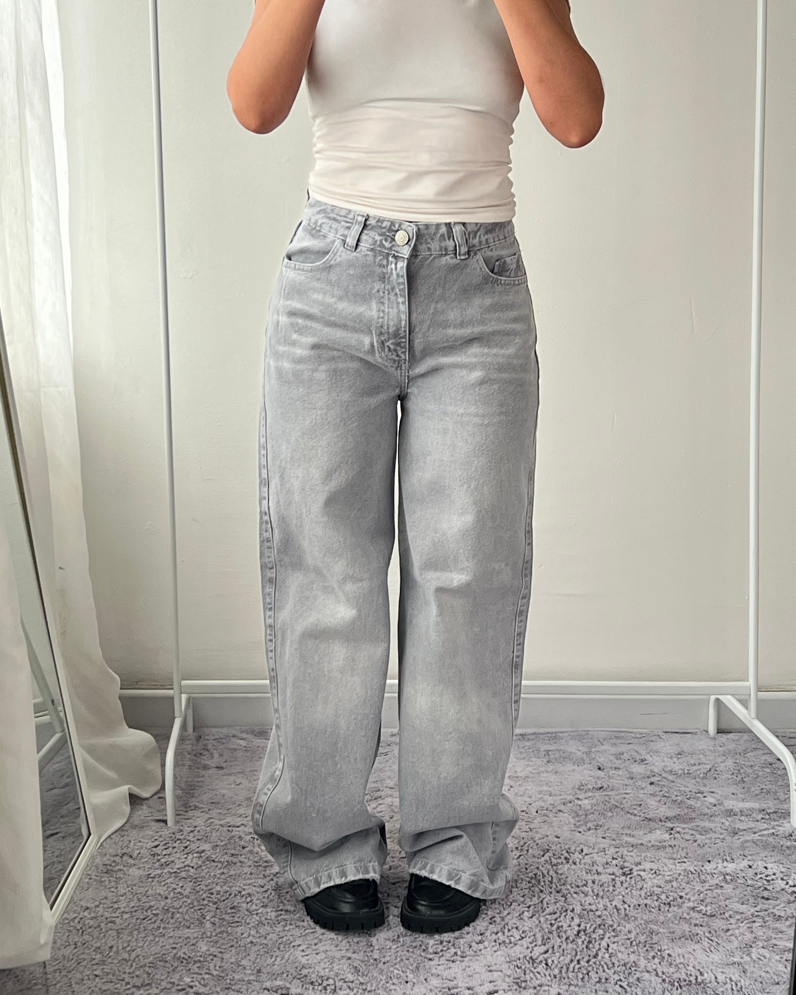 Jeans Wide Leg - Gris