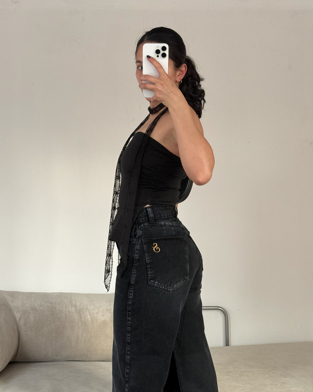 Jeans Wide Leg - Black Shine