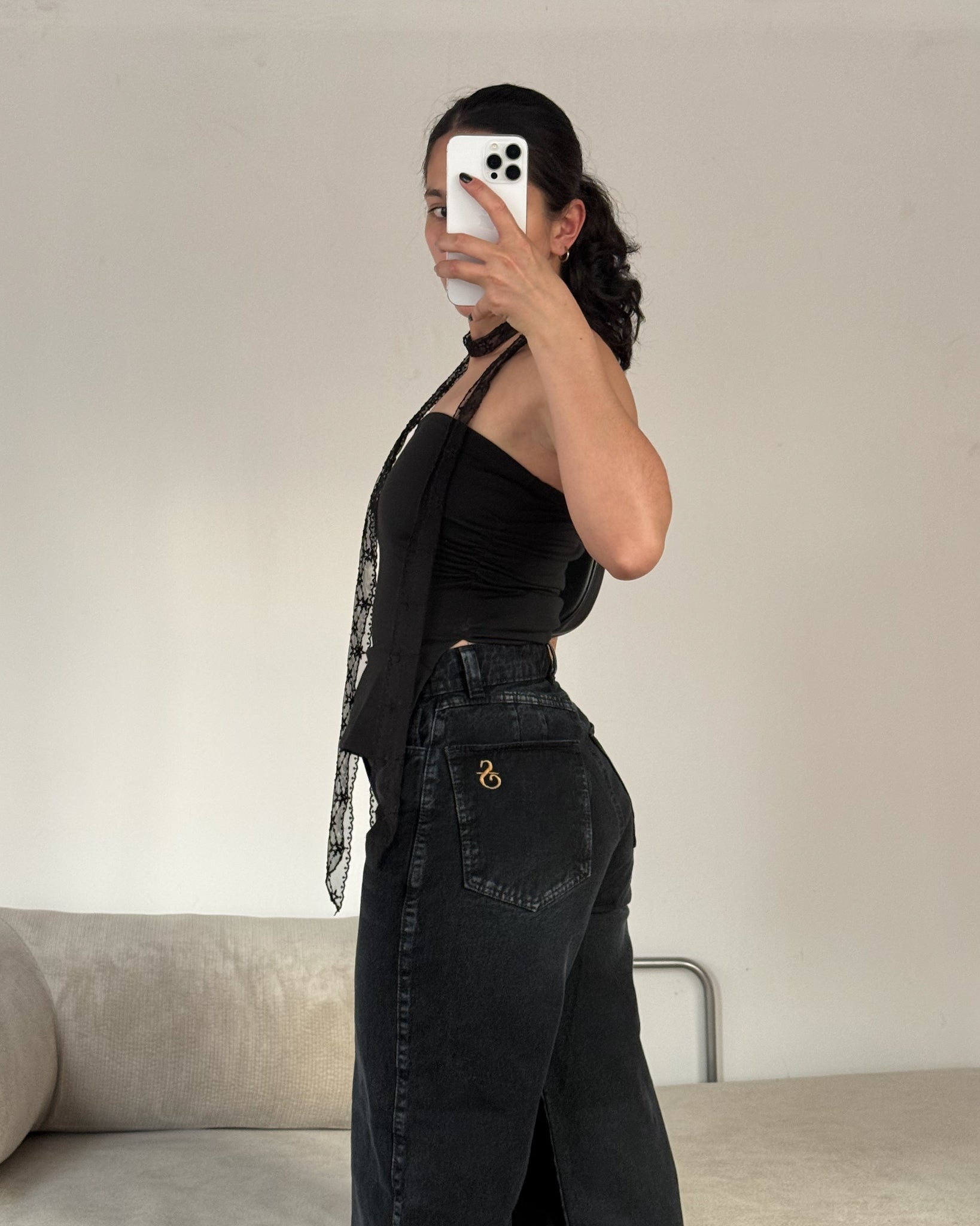 Jeans Wide Leg - Black Shine