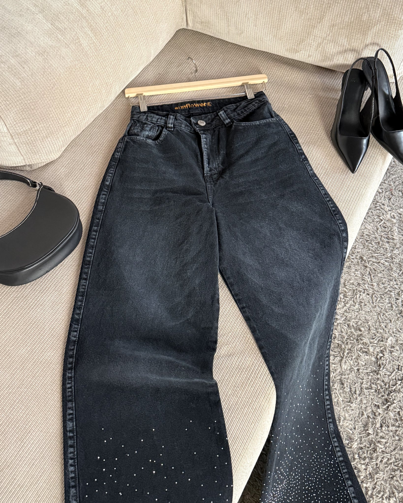 Jeans Wide Leg - Black Shine